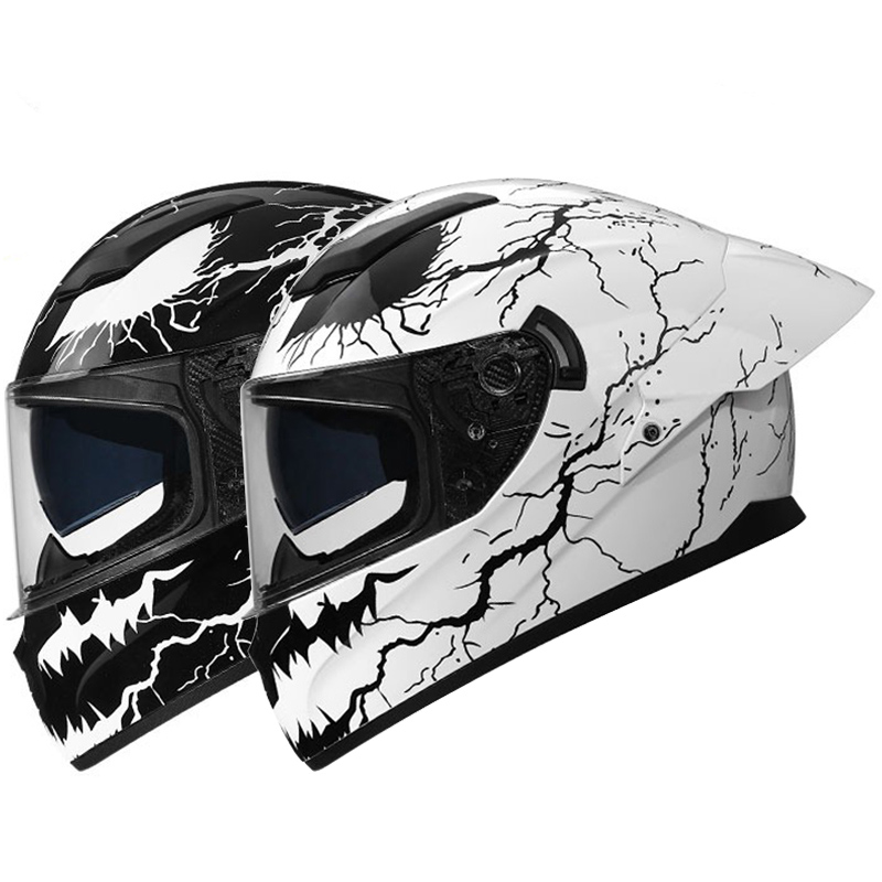 Dual Visor Motorcycle Racing Helmet - 듀얼 바이저, 대형 리어 스포일러, 모터사이클